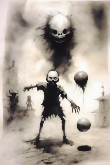 00019-1099072261-_lora_Stephen Gammell Style_1_Stephen Gammell Style - a lonely young boy playing ball with a demon drawn.png